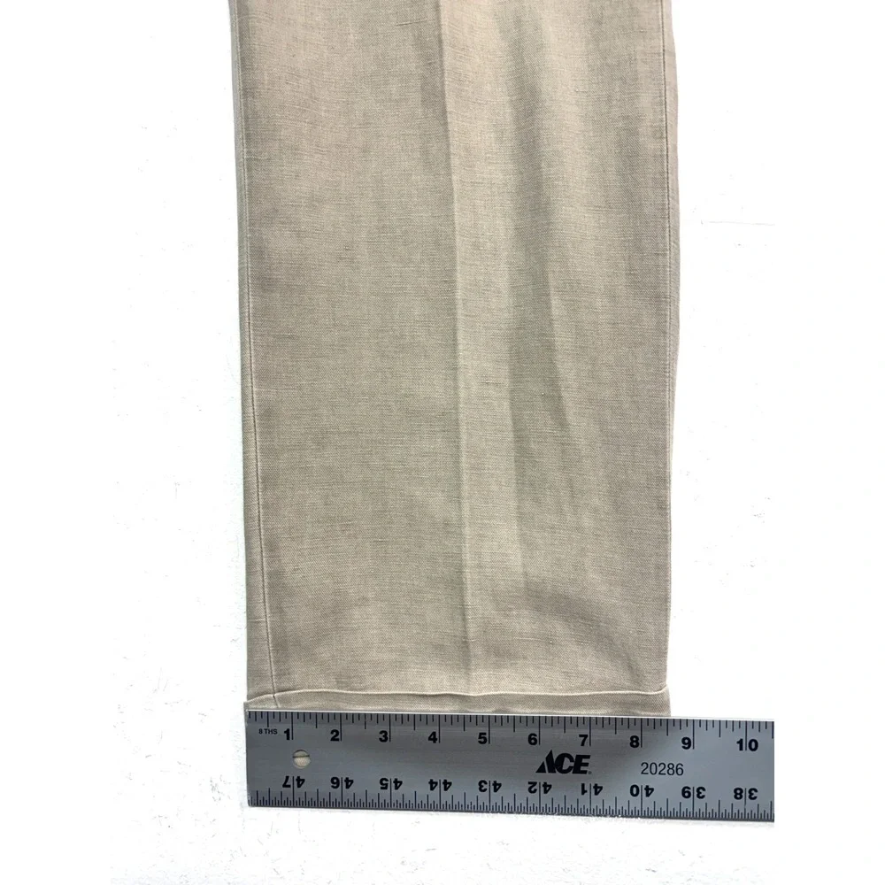 Hiltl 36x30 Beige Linen Cotton Washed Trousers Dress Pants Flat Front Cuffed